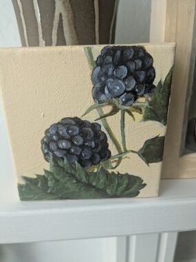 Botanical Blackberry Canvas Art - Blue & Green